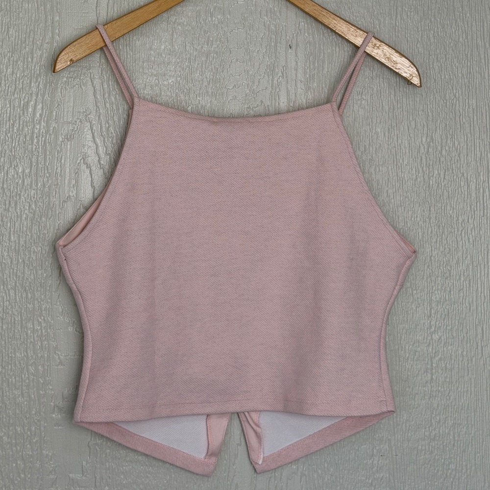 Zara Womens Pink Textured Button Front Crop Top Spaghetti Strap  NWT's - Picture 2 of 7